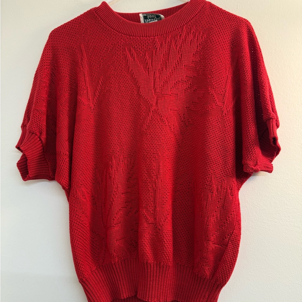 Keneth Too! Red Textured Knit Sweater Dolman Batwing Sleeve Crewneck Red Medium